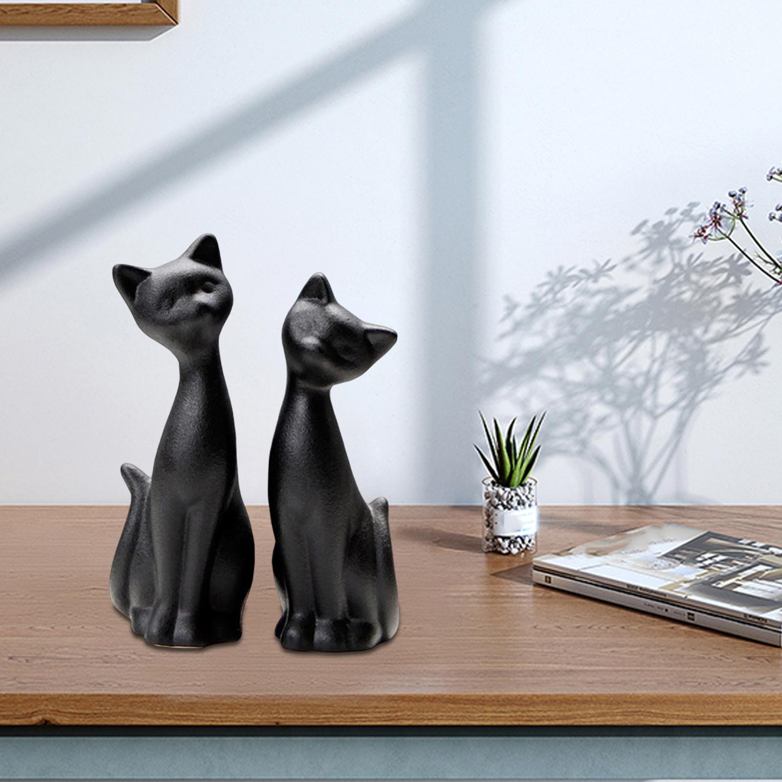 2pcs Modern Cat Statues Fireplace Kitten Figurines Bookshelf Home Decoration