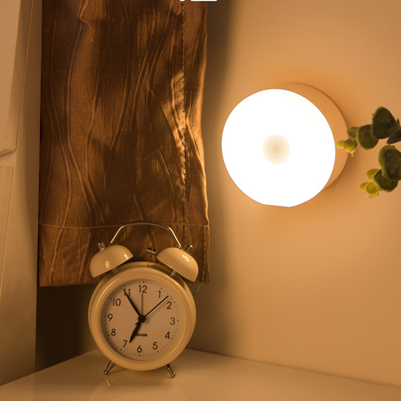 LED Night Lights Touch Sensor Night Lights Self-adhesive Wall Lights Battery Powered Portable Round Dimming Lamp Room Decoration