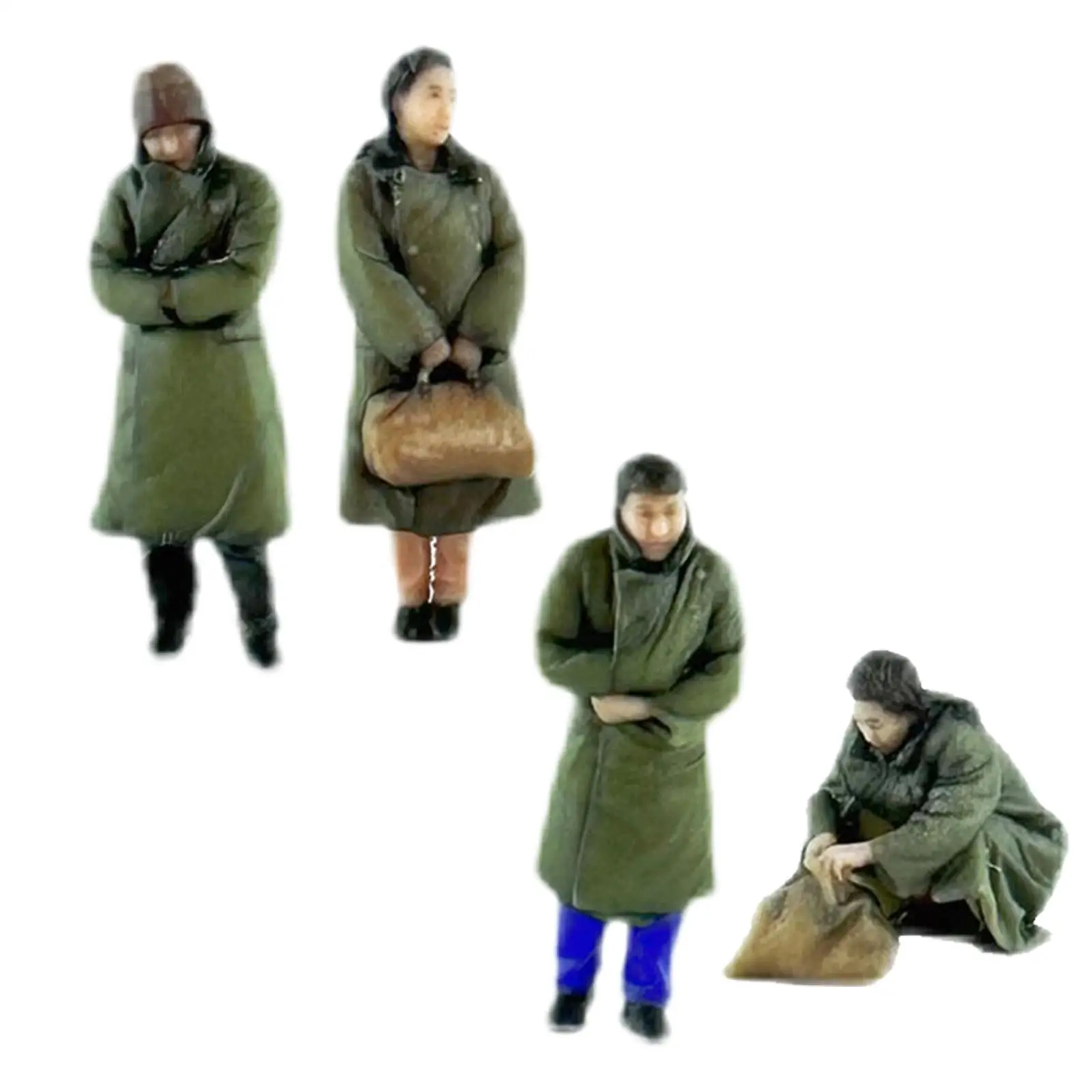 1:64 Wearing Green Coat Figures Model Trains People Figures Diorama Action Figurines for Miniature Scene Dollhouse Accessories