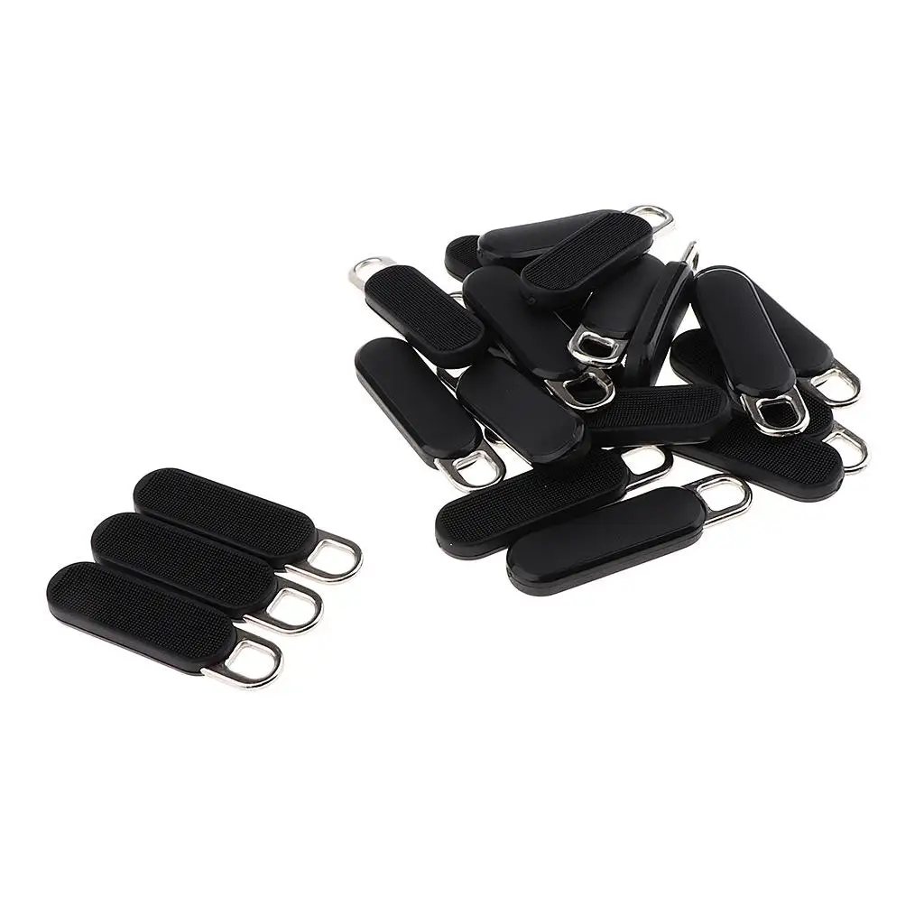 20 Pcs Black Zipper Tags  Puller Extension Zip Fixer for Backpacks Jackets Luggage Suitcases