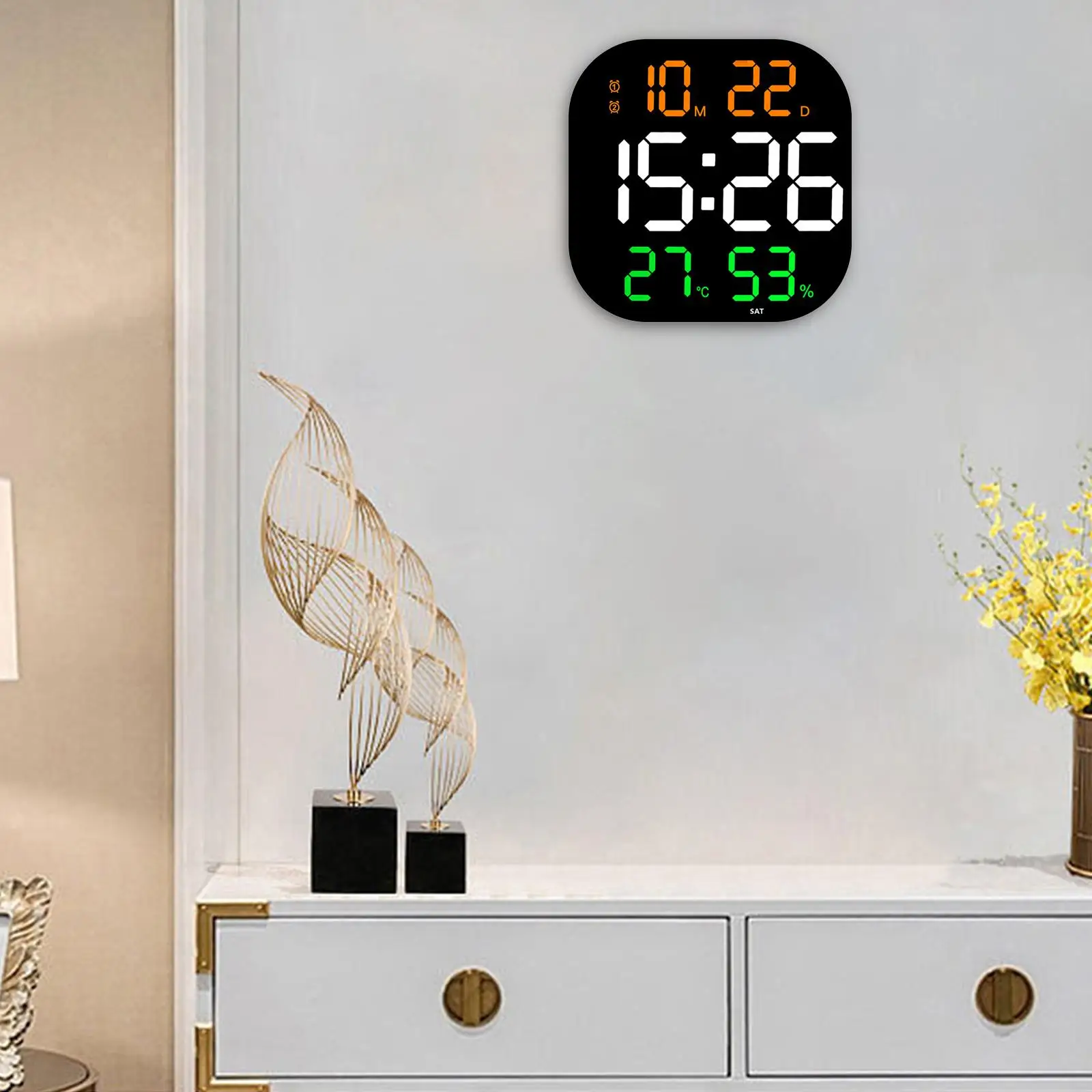 Modern Digital Wall Clock Adjustable Brightness LED Clocks Temperature Month Date Display for Home Decor