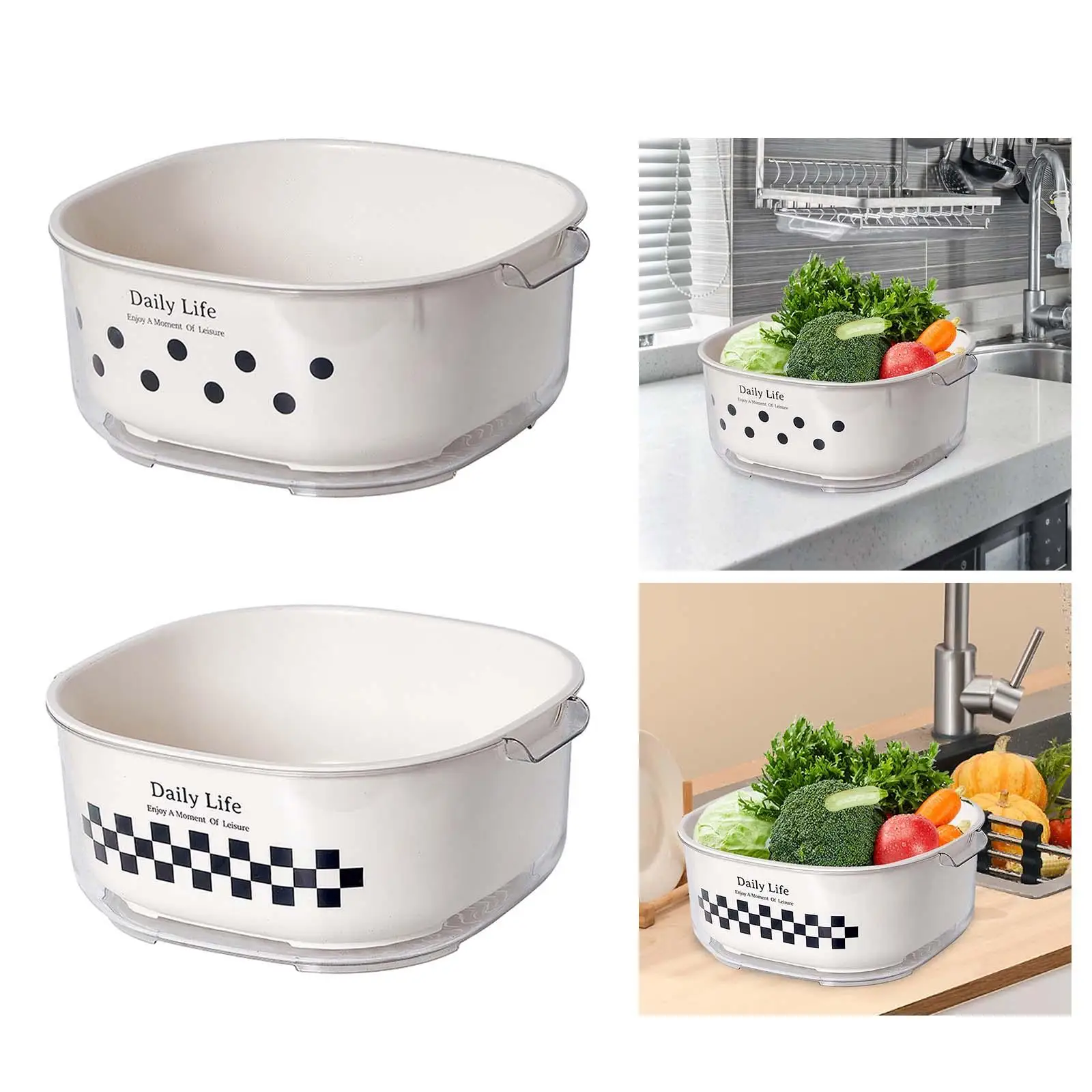 Kitchen Colander Strainer Bowl Set Washing Food Storage Basket Double Layer Strainer Basket for Barley Grape Grain Rice Fruits