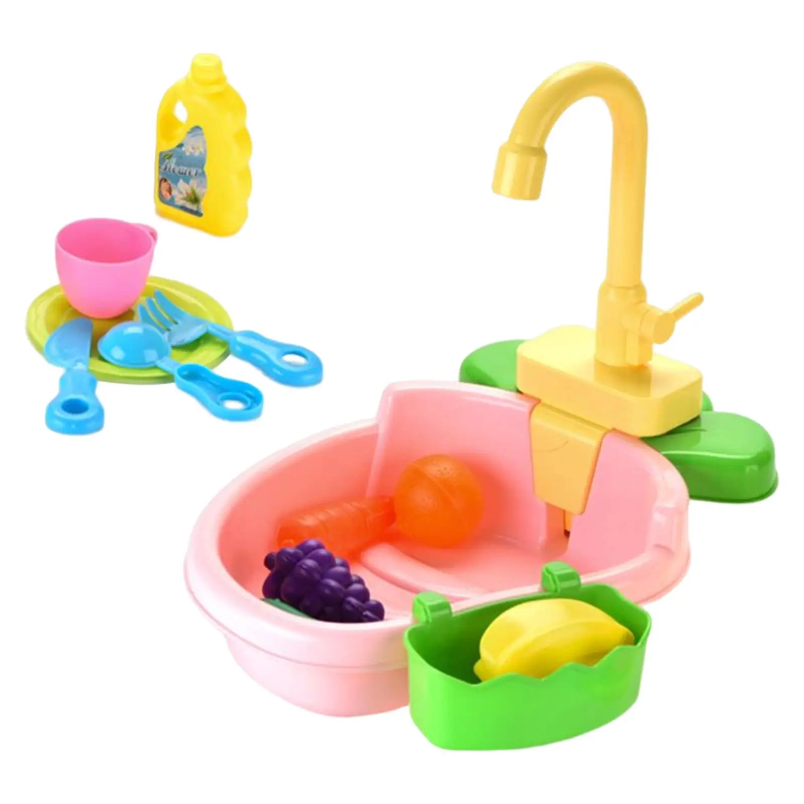 Kids Bird Baths Tub with Running Water Pretend Automatic Faucet and Accessories Play Sink for Role Play Birds Parrots