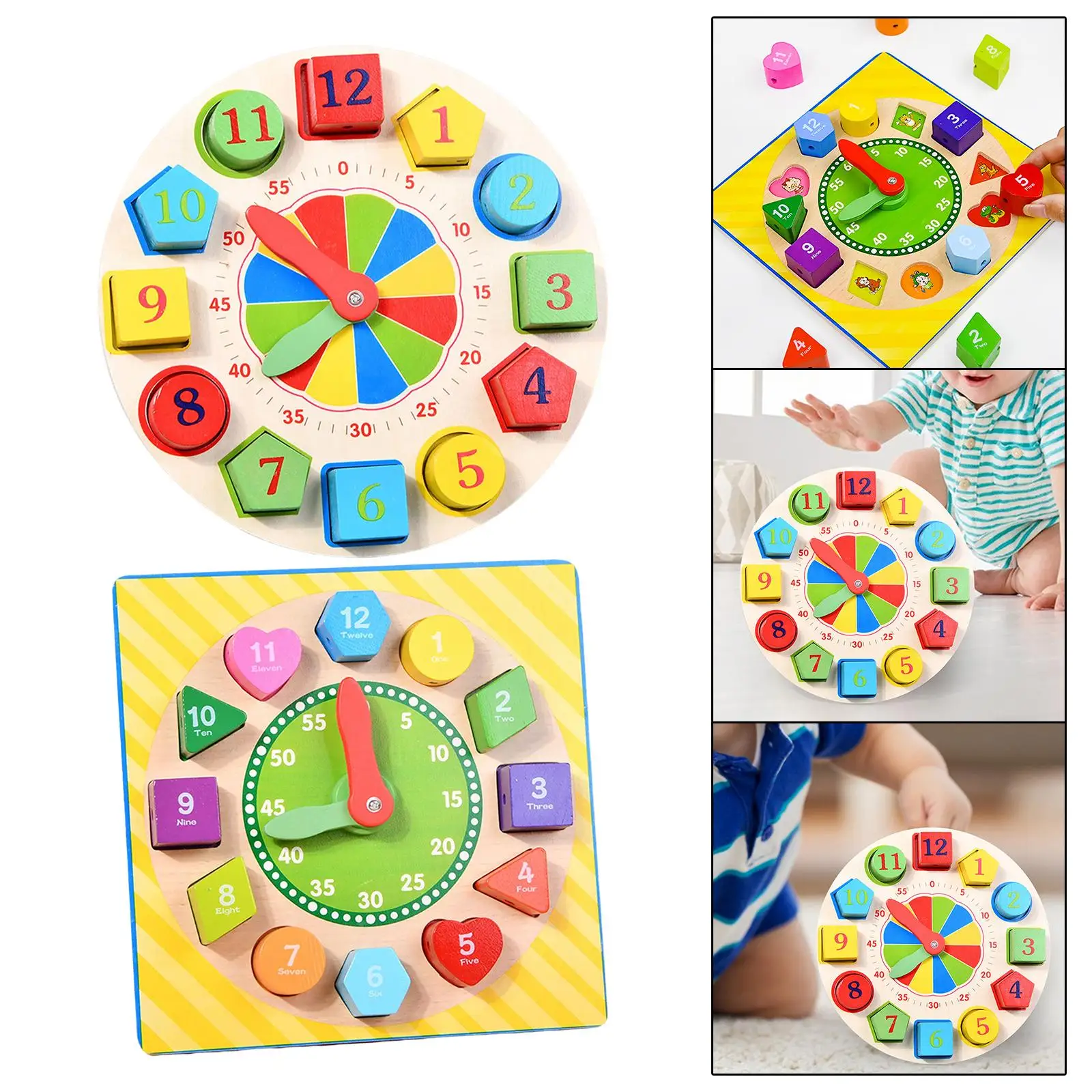 Early Developmental Montessori Wooden Clock Toys Fine Motor Skills Wood Lace Block Puzzle for Boys travel Kindergarten Home