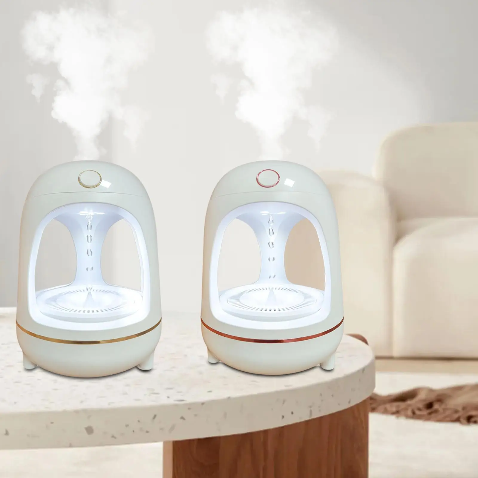 Desktop Air Humidifier Antigravity Water Droplet Countercurrent 700ml Night Light for Hotel Home Bedroom NightStand