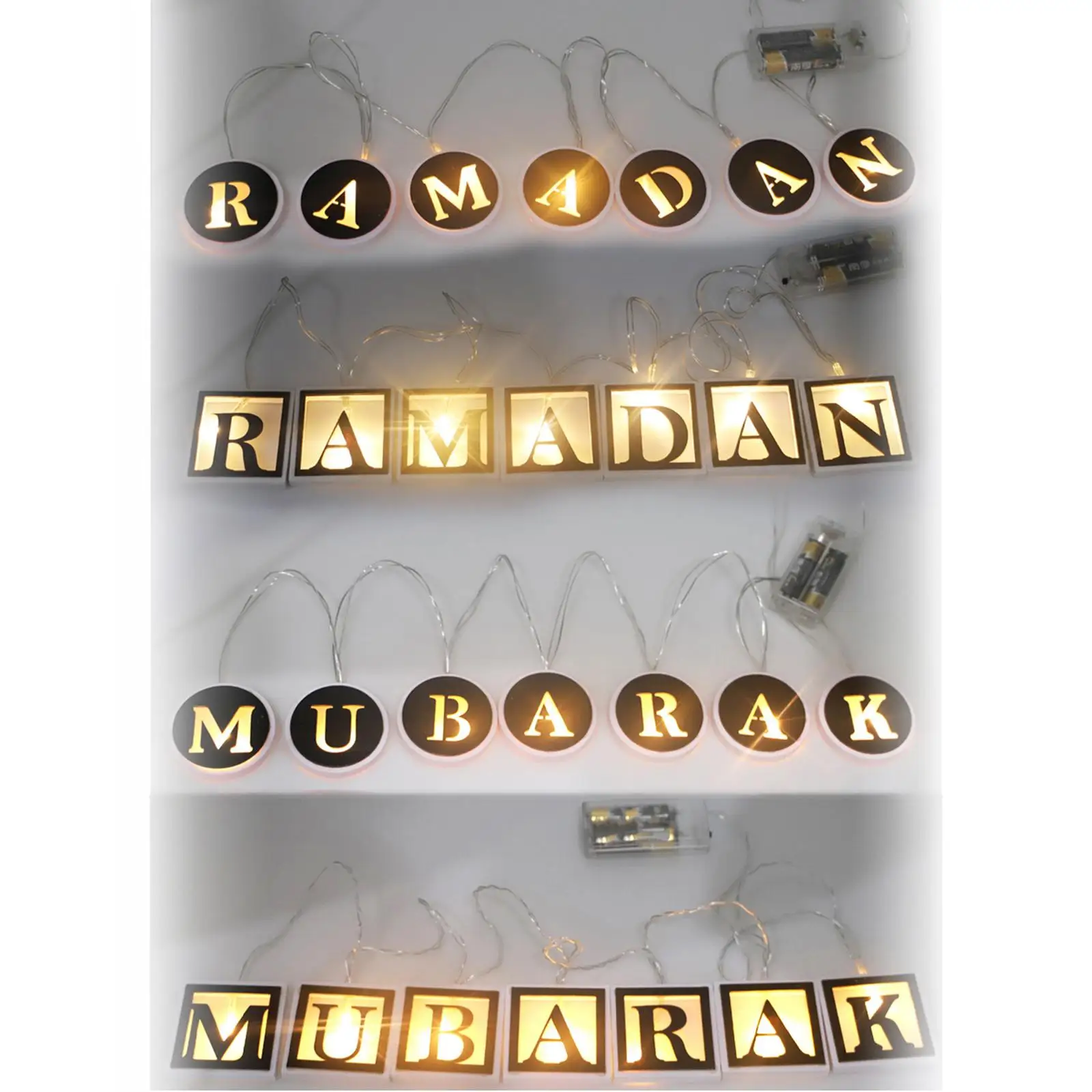 LED Eid Mubarak Ramadan String Lights Battery Powered Wood  Lantern for Festival Indoor Outdoor Home Backyard Bedroom