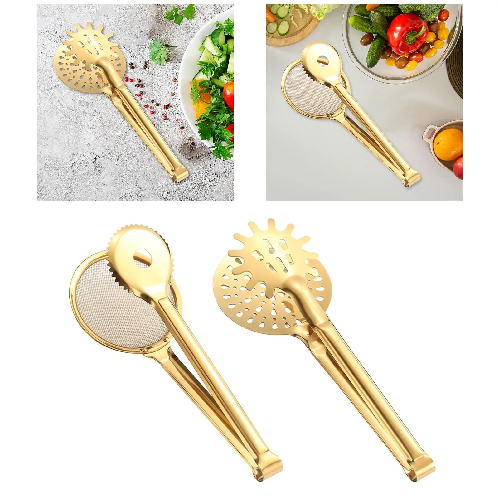 Strainer Tongs Non Slip Kitchen Tools Food Serving Utensil Food Clip Oil Filter Spoon for BBQ Grilling Baking Cooking Steak