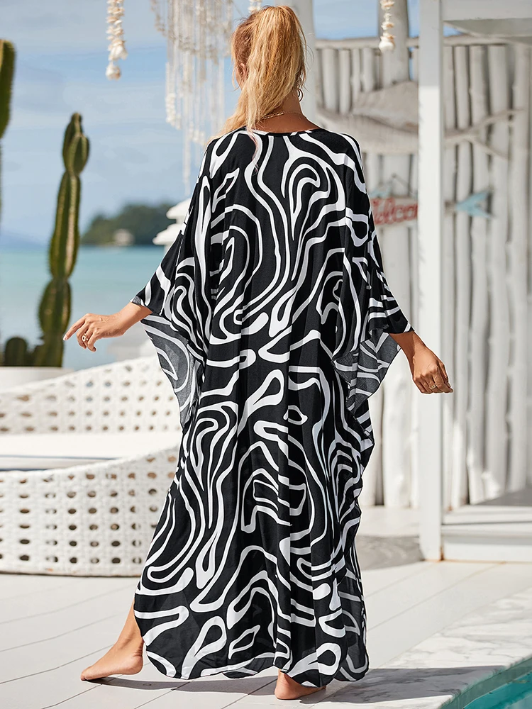 New Cover-up Over size Print Bohemian Maxi Dress Summer Swimsuit Cover Up 2023 Robe De Plage Pareos Long Dress BeachwearTunic