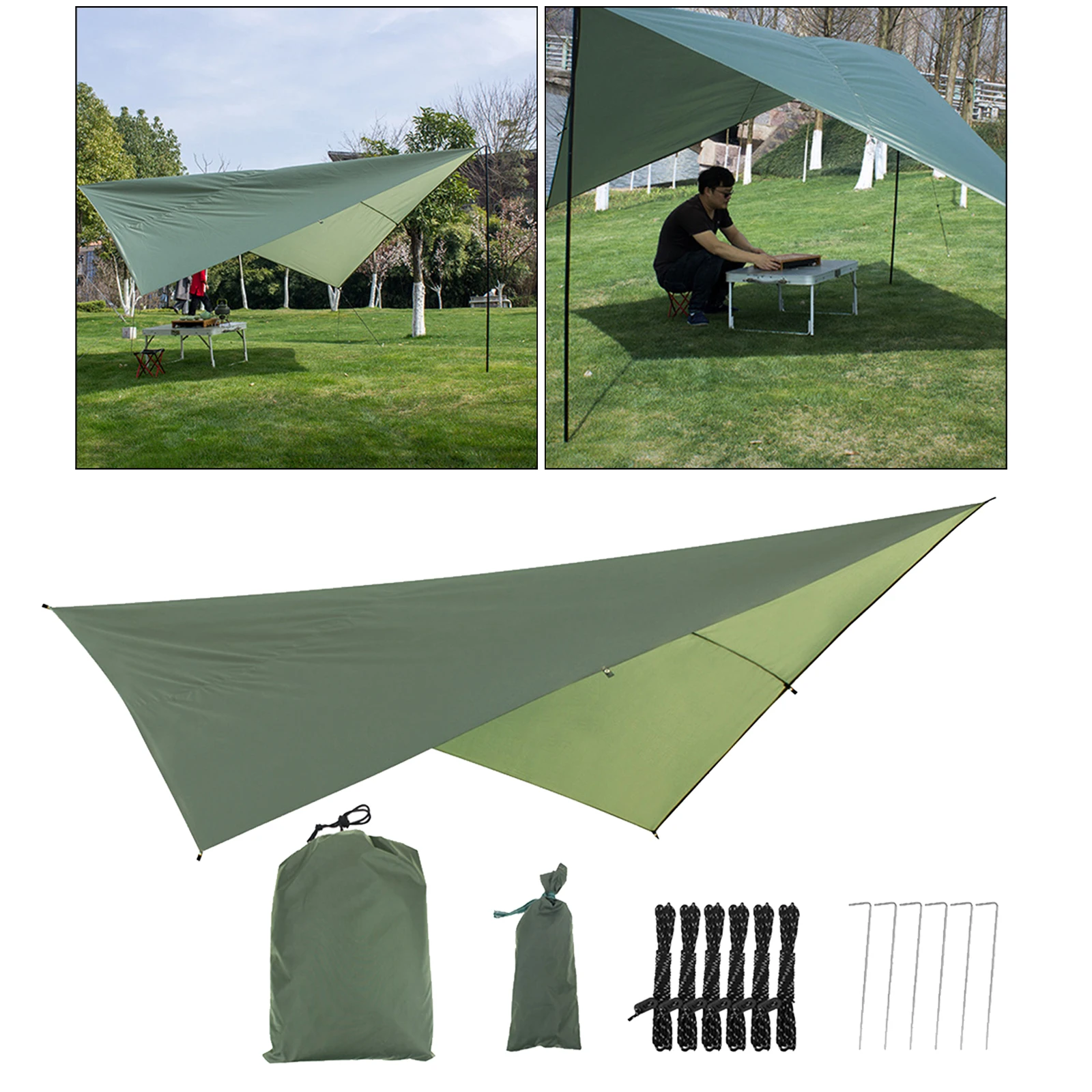 Tent Tarp 3-4 Person Shelter Backpacking Canopy Tarpaulin 5 Ropes