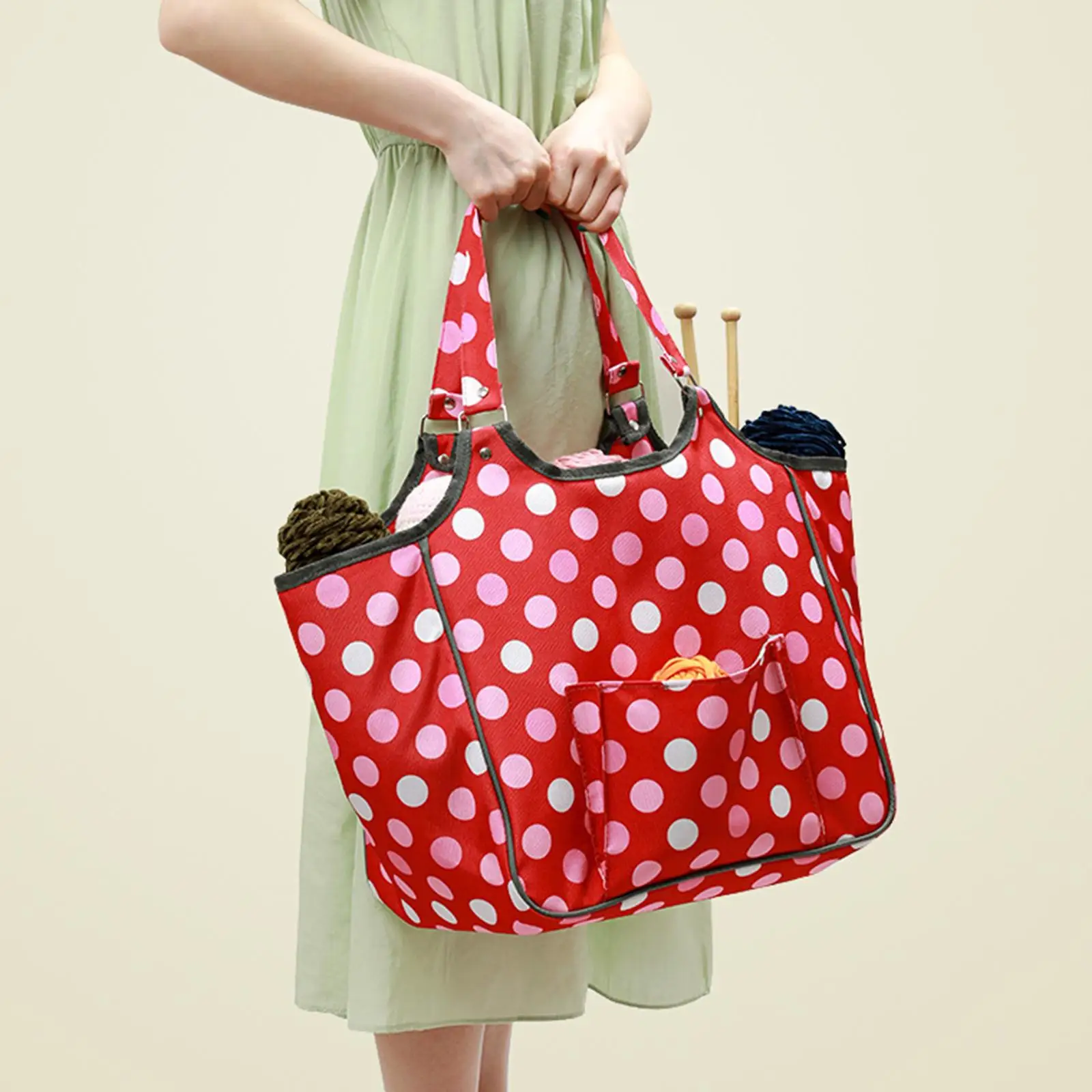 Knitting Bag Red Polka dots print Storage Organizer for Knitting Supplies