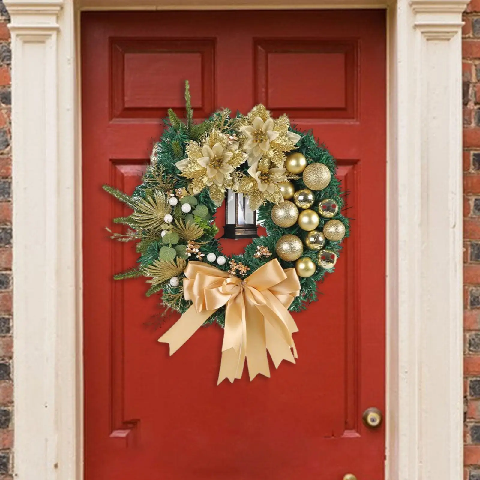 Christmas Wreath with Lantern for Front Door for Holiday Thanksgiving Window