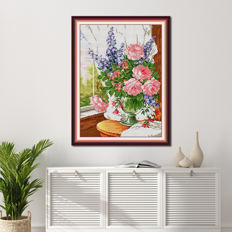 Joy Sunday Blumen Muster Kreuzstich Kits DIY Aida Tuch 16/14/11CT gedruckt gezählt Canva DIY Handwerk Geschenk Handstickerei Set – Detail 4