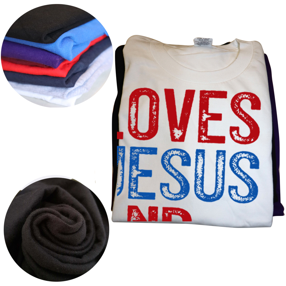 Loves Jesus & America Too Christ - American Flag Patriotic Graphic Tees