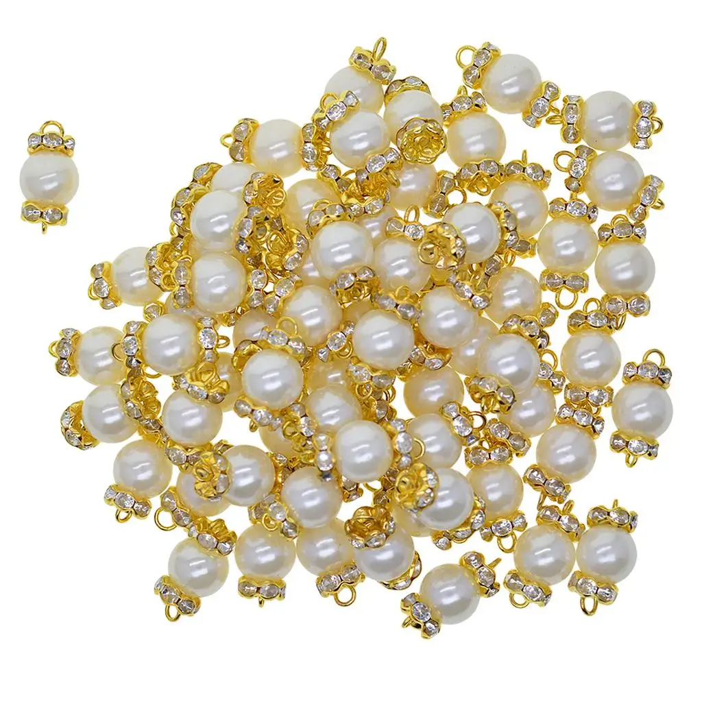50 Pack Faux Pearl Charm Connectors 20 x 10mm Austrian Crystal Beads for Earrings Bracelet Necklace Keychain Making
