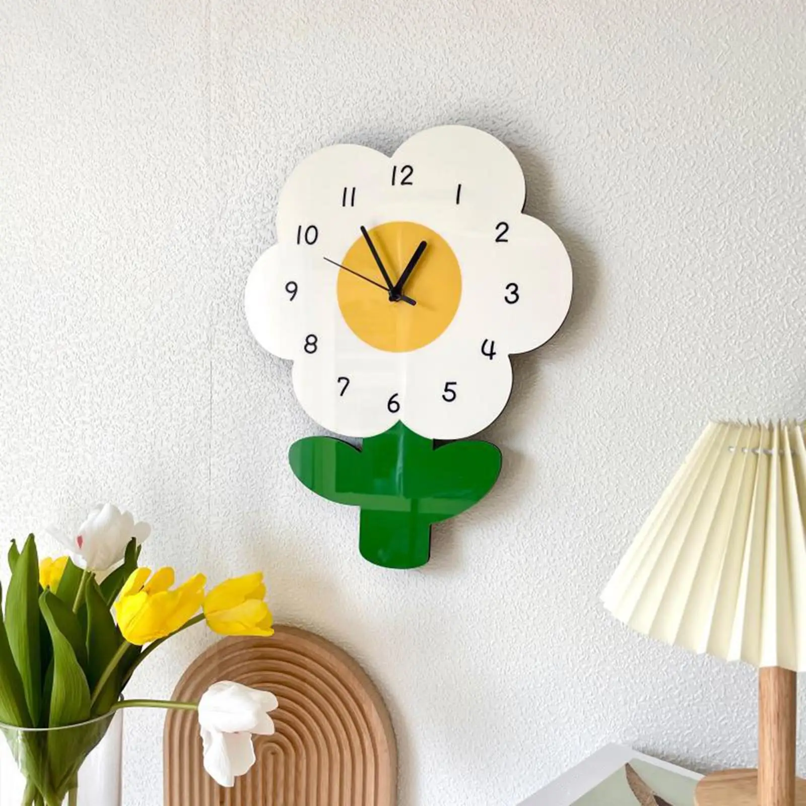 Silent Wall Clock Flower Hanging Clock Artwork Ornament Accurate for Living Room