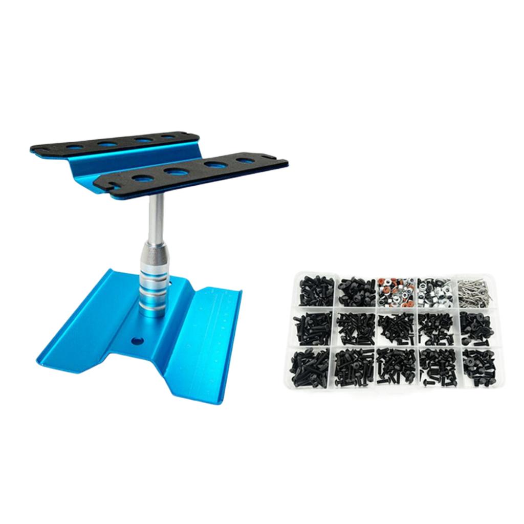 Assembly Platform with Screw Box 360 Degree Rotate Lift or Lower Stand Work Station for 1/10 1/8 RC Car Truck Assembly Tool