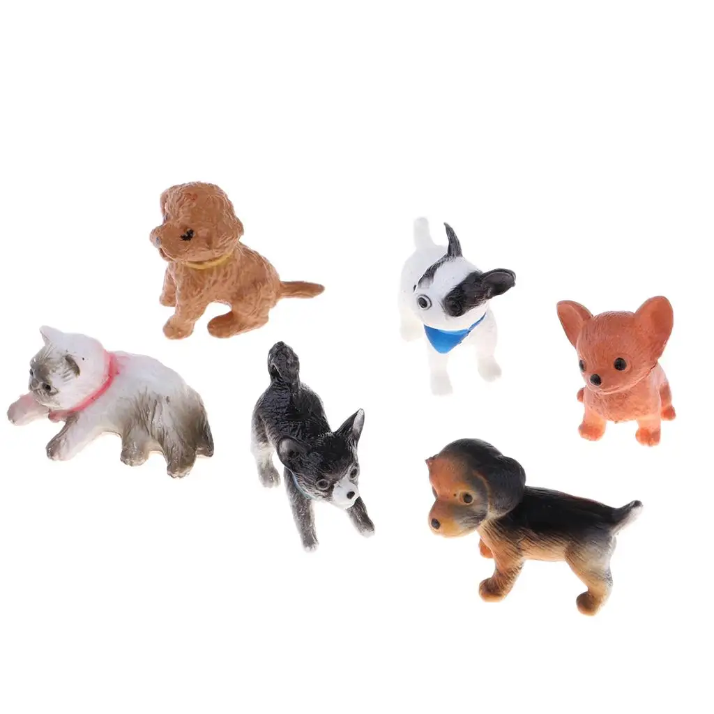 6pcs/Set 1/12 Miniature Little  Dog Animal Figure, Dollhouse Pet