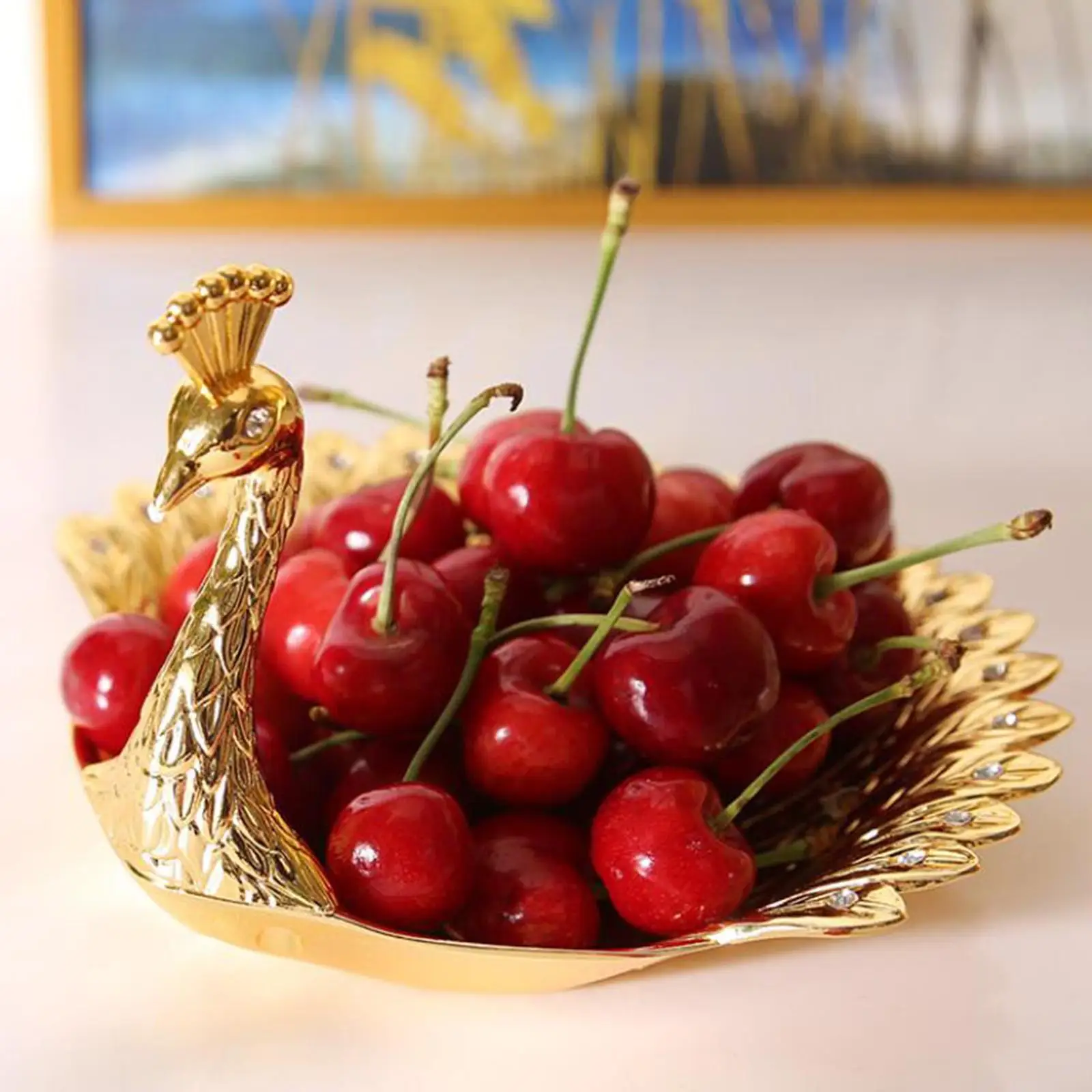Gold Peacock Shape Fruit Plate Dessert Candy Snack Nut Serving Tray Dish