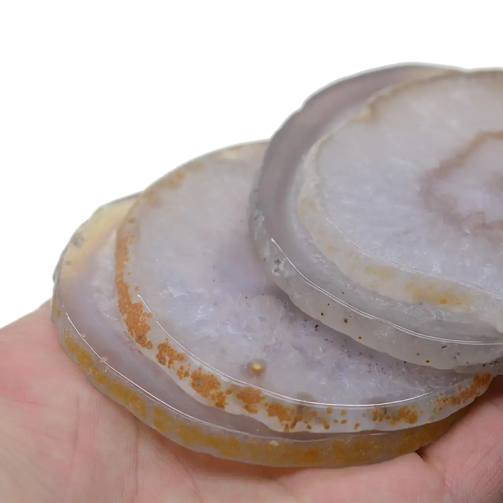 natural Large Sliced Gemstone Agate Coasters, 2.4-3., Set of 4, Universal For Bear Or Glass, Coffee  Cups