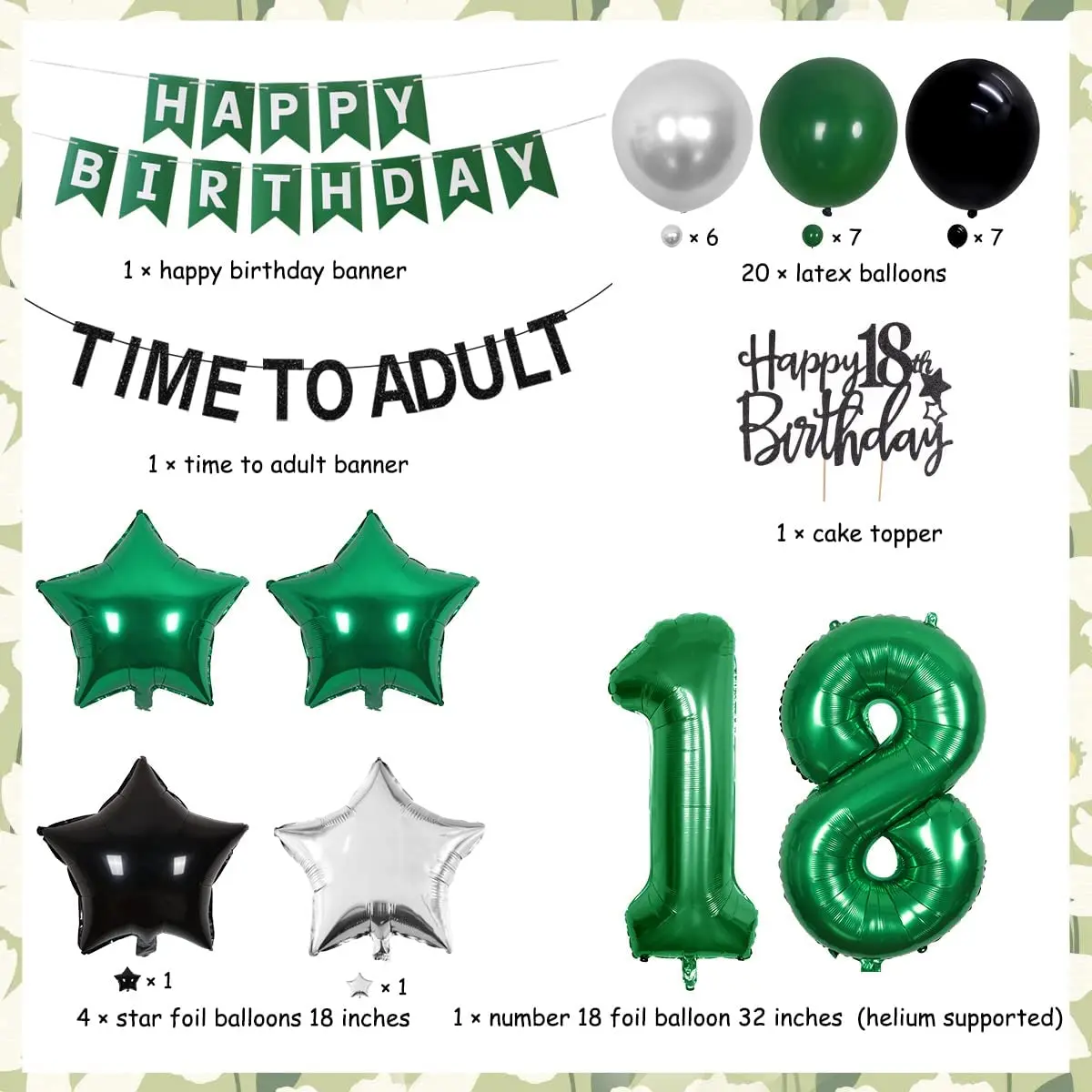 aniversário decorações balões tempo verde para adulto banner bolo topper