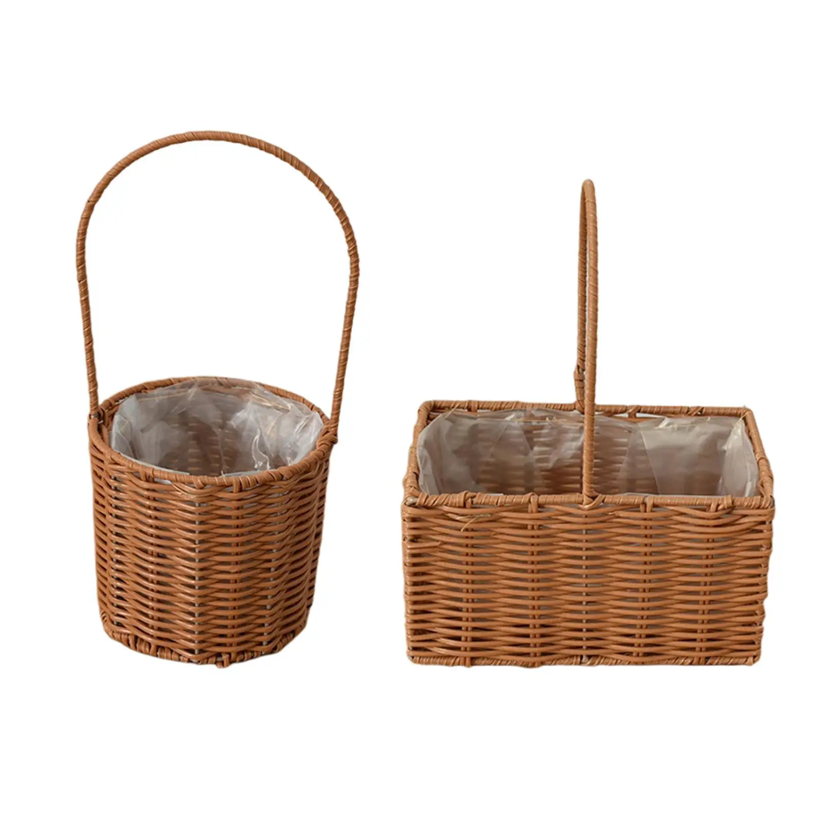 Rattan Flower Basket Vegetables Fruits Holder with Handle Handmade Wicker Basket for Living Room Home Decor