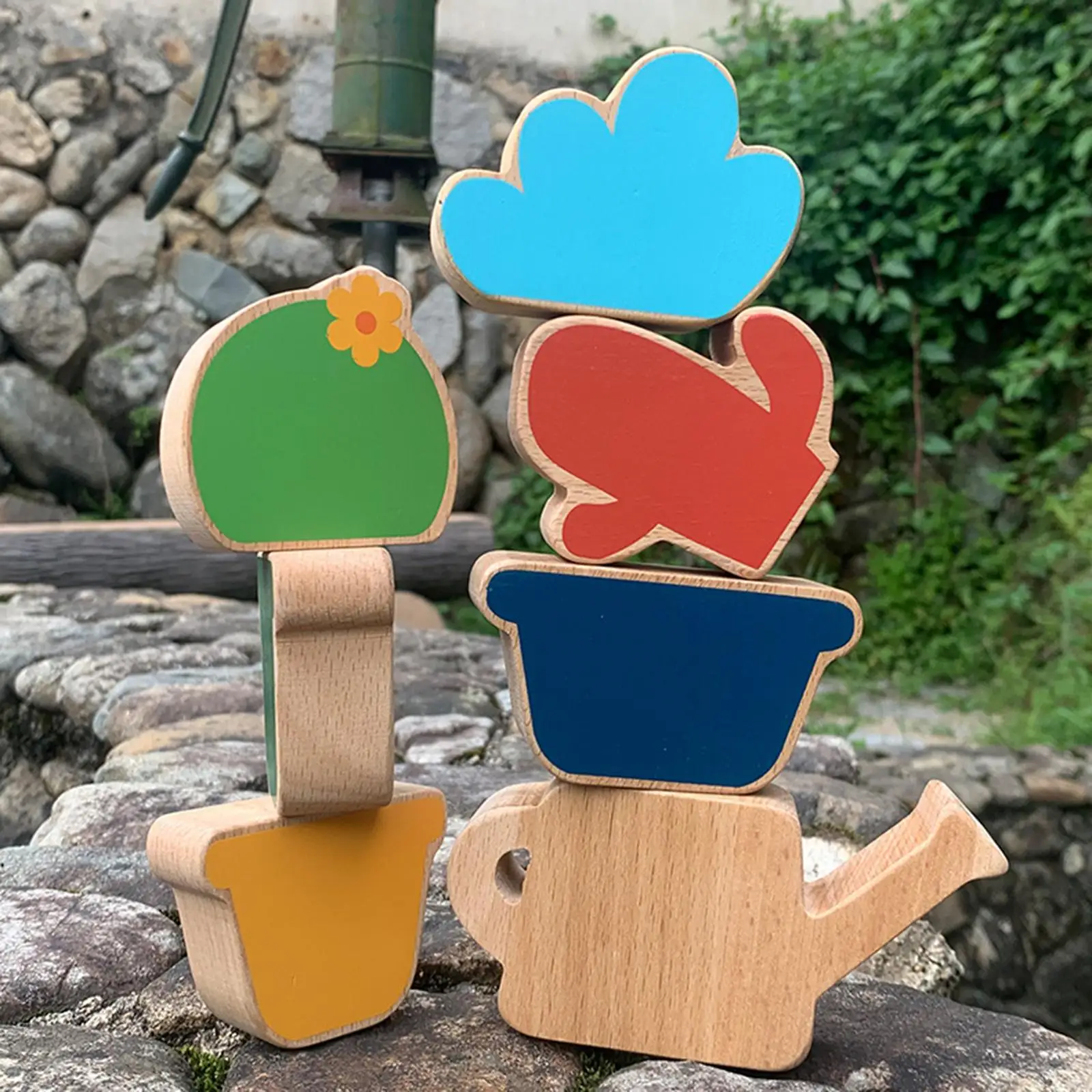 7 Pieces Wooden Potted Balance Blocks Preschool Learning Board Games for Boys Girls