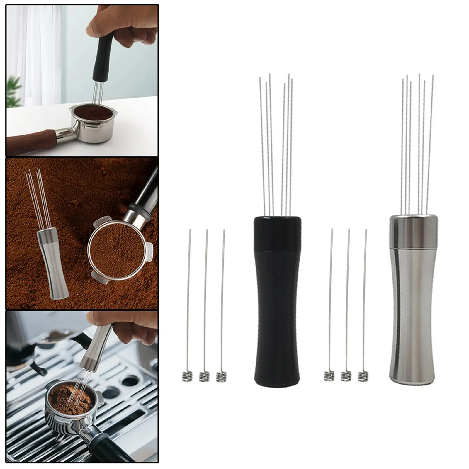 Professional Coffee Stirrer Leveler Tool Hand Tamper Hand Distribution Tool with 3 Needles for Cafe