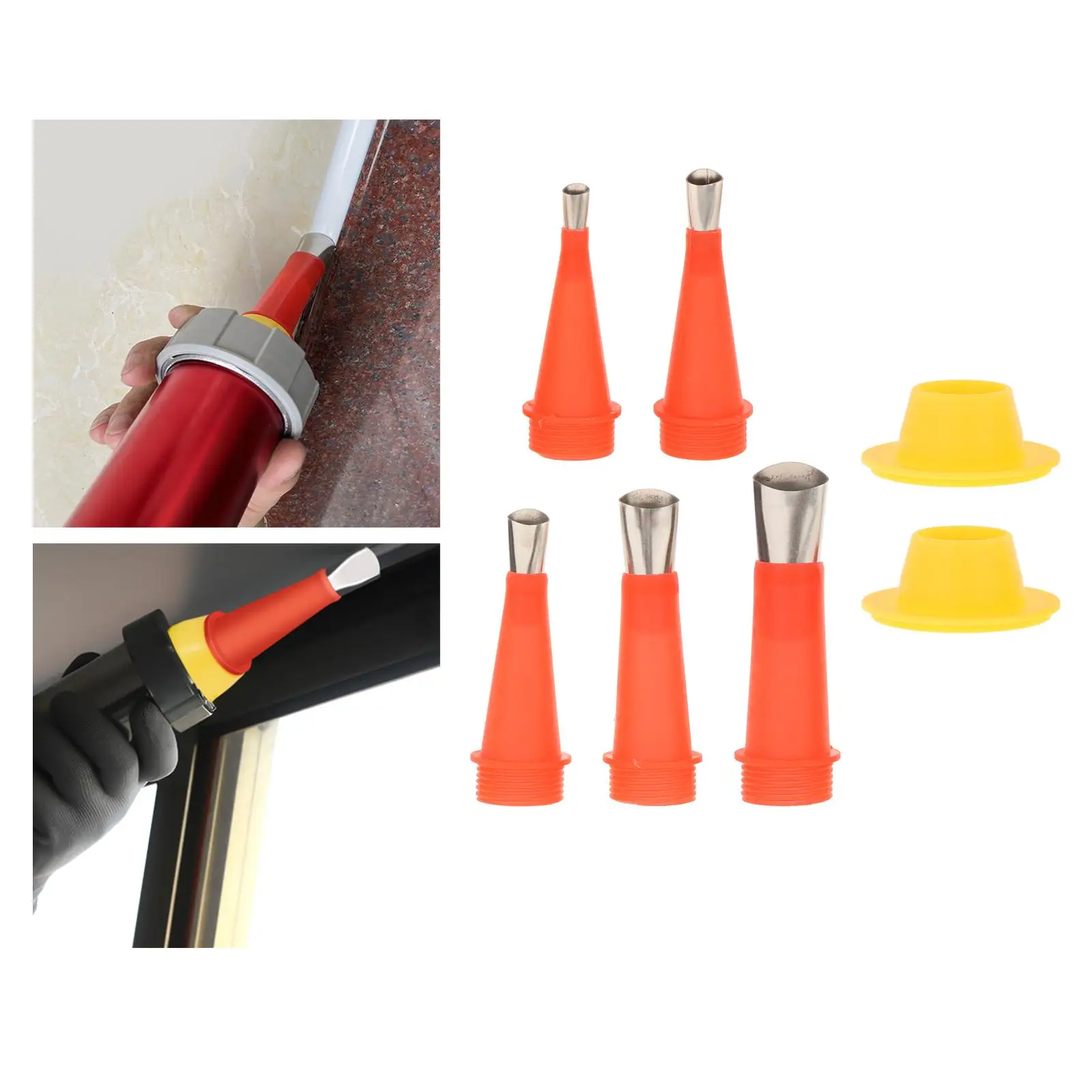 7x Reusable Caulking Nozzle Tool Set with Connection Bases Replacement Caulking Finisher Nozzle Kit for Bathroom Home Window
