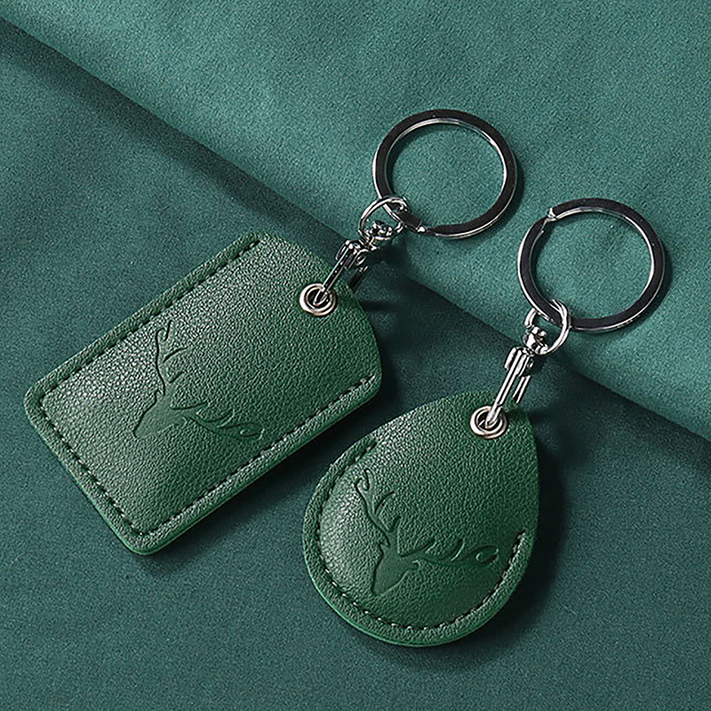 1Pc Access Card Case Leather Card Holder Keychain Key Ring Door Lock Access Tags ID Card Case Keychain Access Card Bag