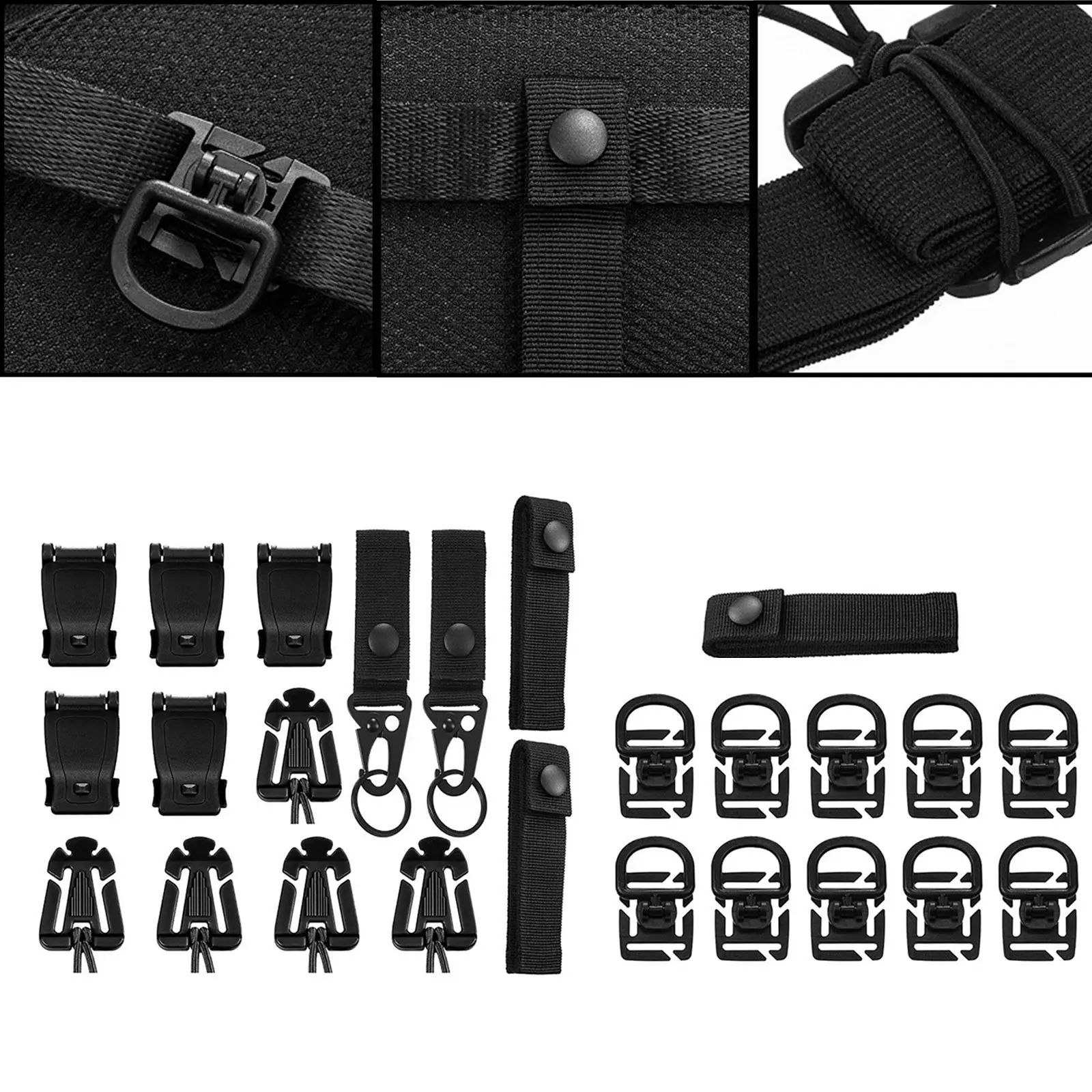 25Pack Outdoor Hiking  Climb  Attachments MOD Straps Webbing Key Rings Gear Clips Buckle Strap for Belt!