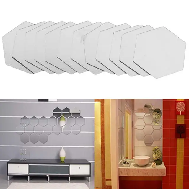 Pegatinas de pared de espejo acrílico hexagonal, calcomanía autoadhesiva  para habitación, decoración de ducha, azulejos de