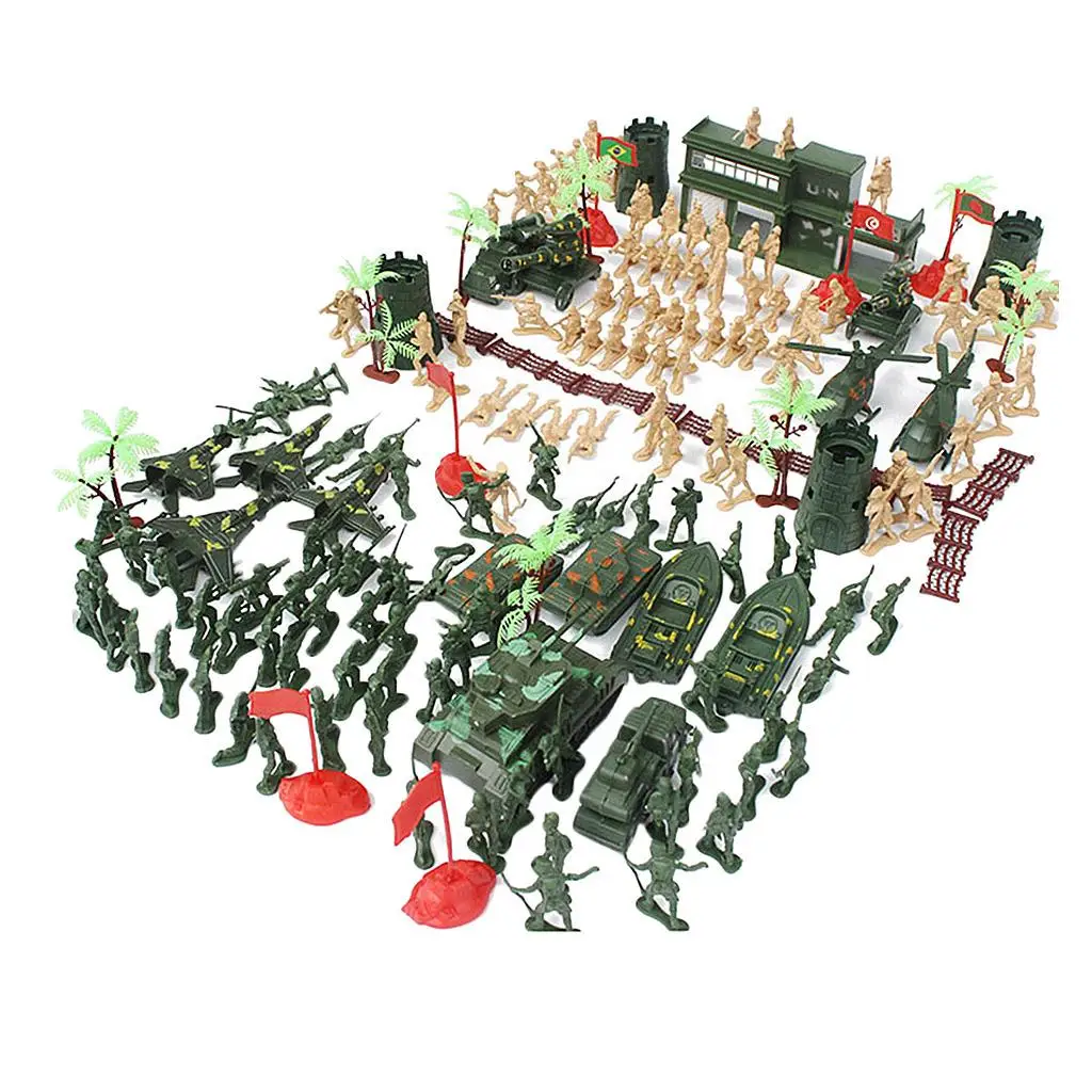 188 Pieces Army Base Set WWII Playset 5cm Army Men Action Figures & Accessories - Tanks Warplanes & More