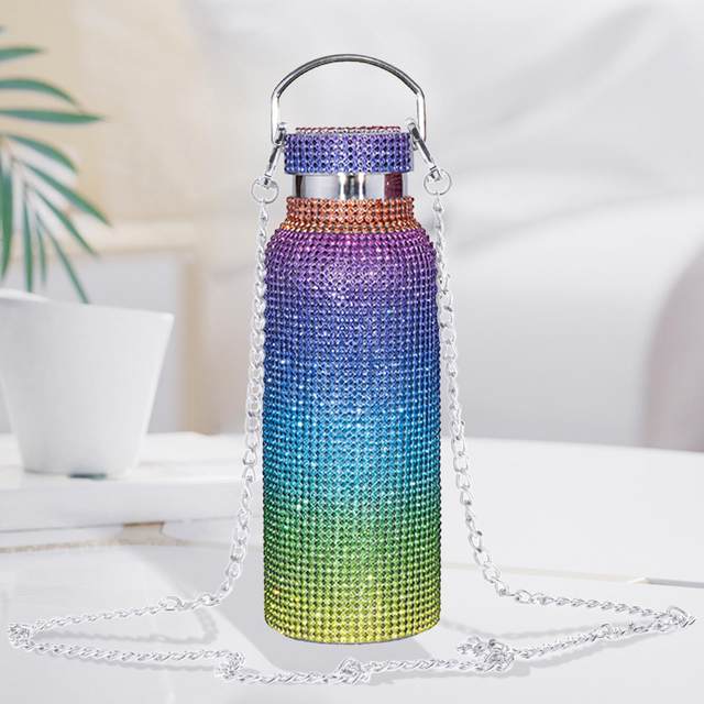 Diamond Water Bottle Bling Diamond Vacuum Flask Sparkling Glitter Thermos Bottles for Women Refillable High-end Insulated Bottle Stainless (17oz/500ml