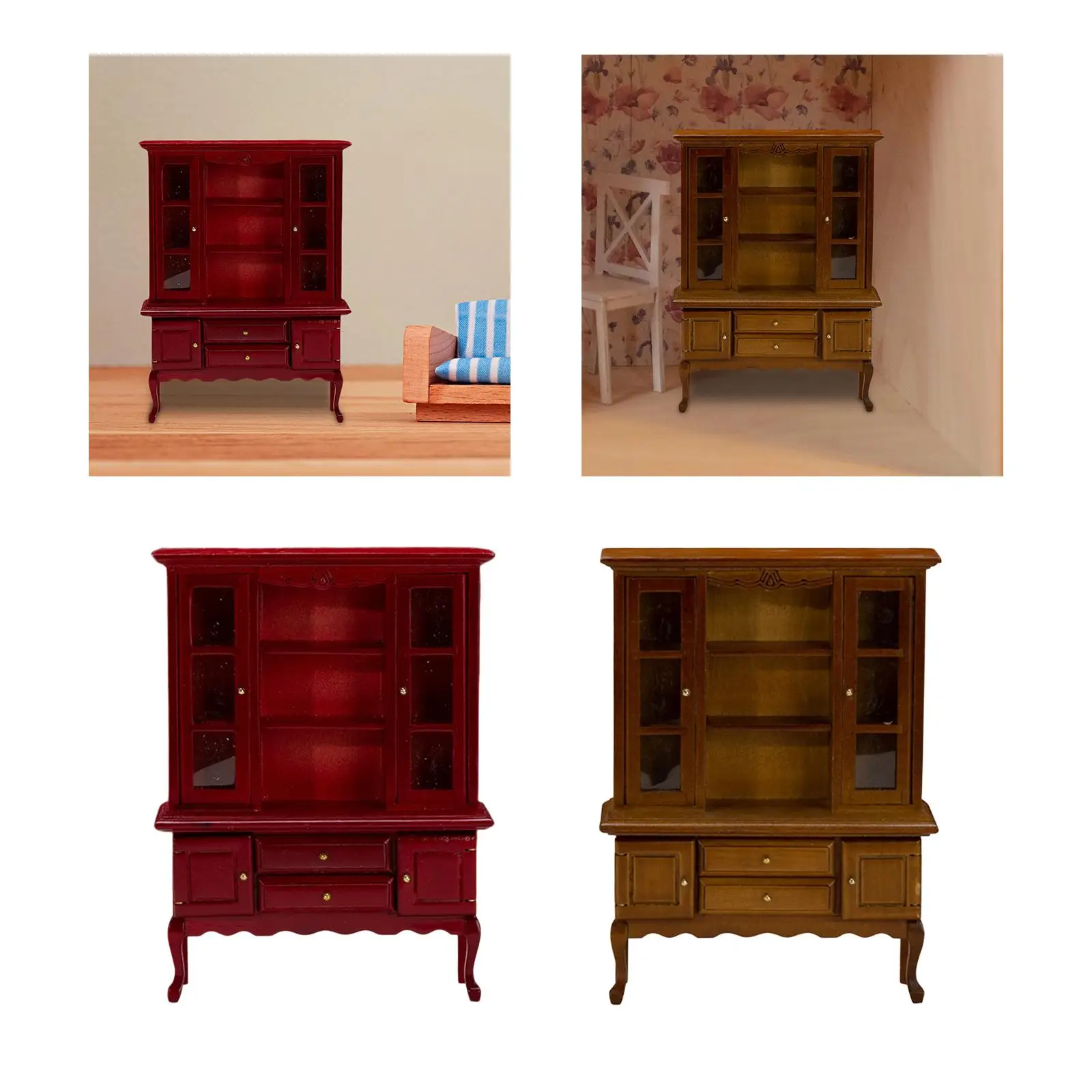 Miniature Bookcase Cabinet Scenery Supplies Dollhouse Furniture Wooden Bookshelf Ornaments