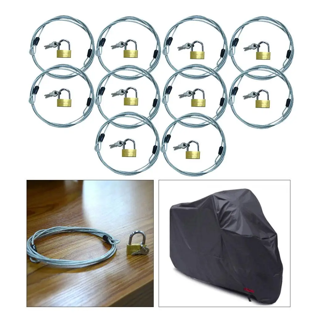 10pcs Braided  Motocycle Cover Cable With Laminated Steel Padlock 70cm
