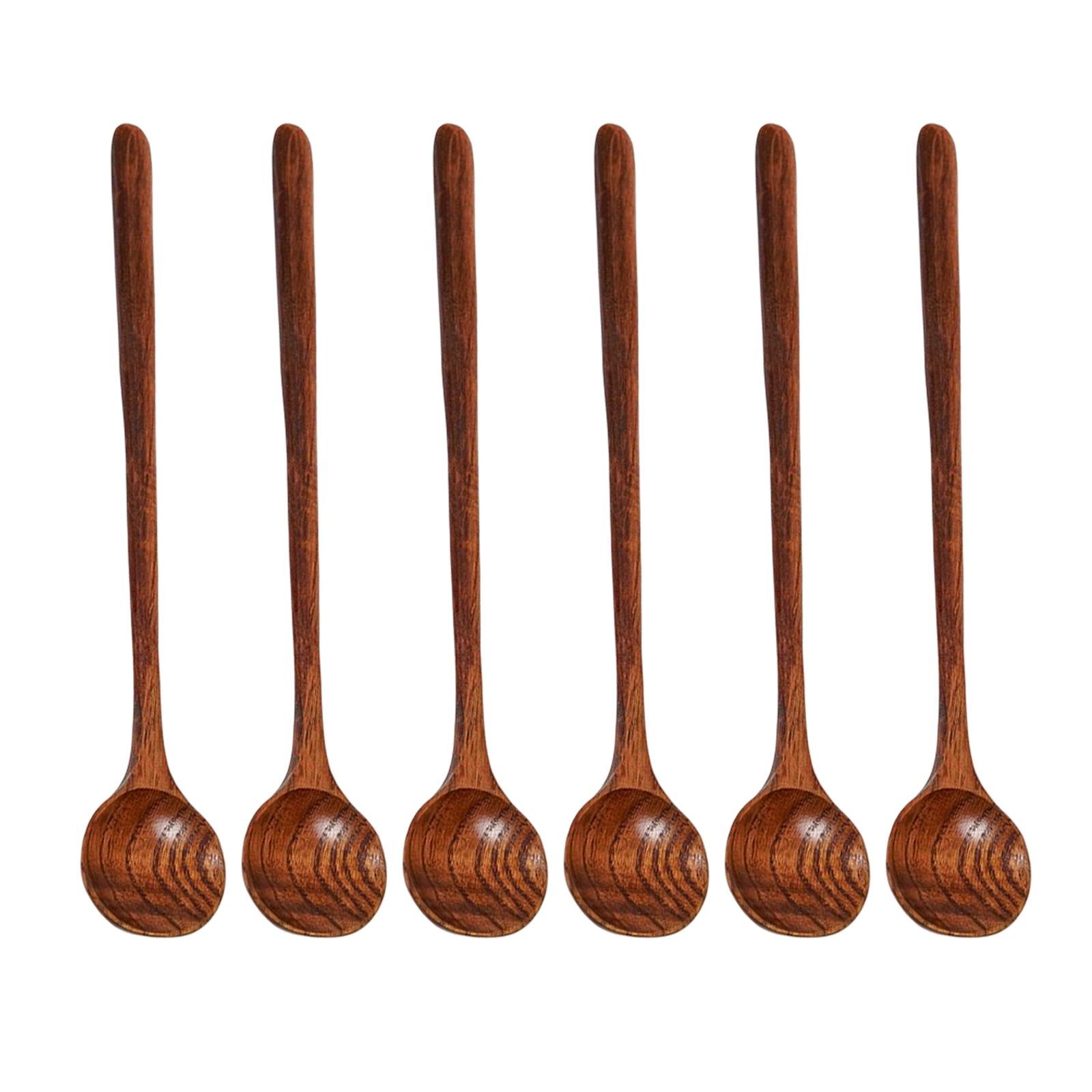 6x Handmade Long Spoons, Tableware Cooking Spoons Honey Jam Spoon Honey Spoon Cutlery for Seasoning Honey Cooking Sugar Stirring