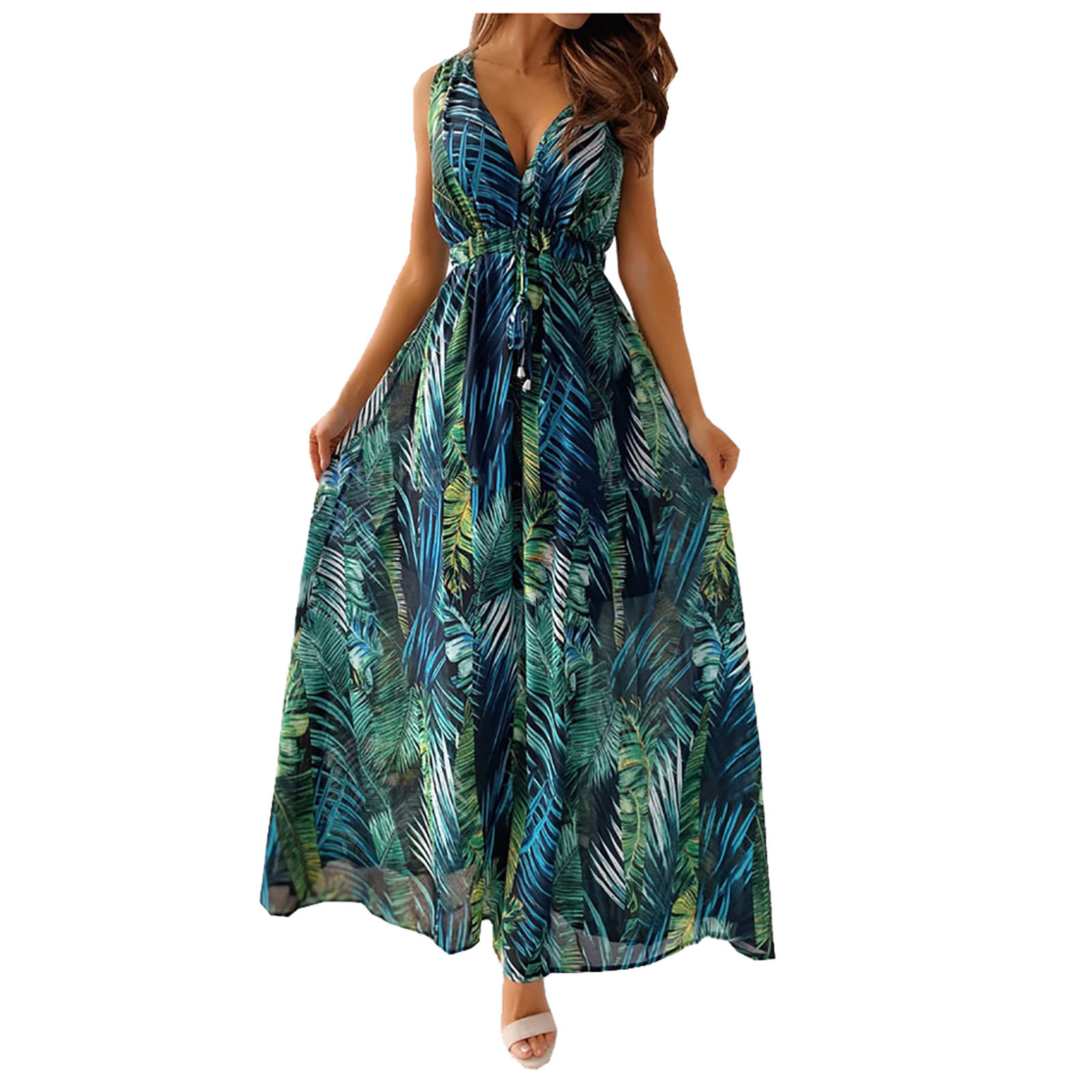 robe longue volants floraux pour tunique bandage dos taille robes maxi mode