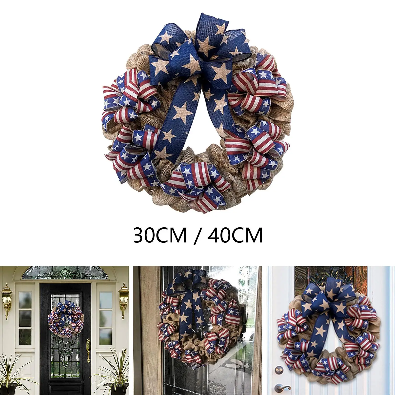 July 4TH Wreath Stripes and Stars Wreath Welcome Sign Garland Americana Wreath for Front Door Party Window Wall Decoration