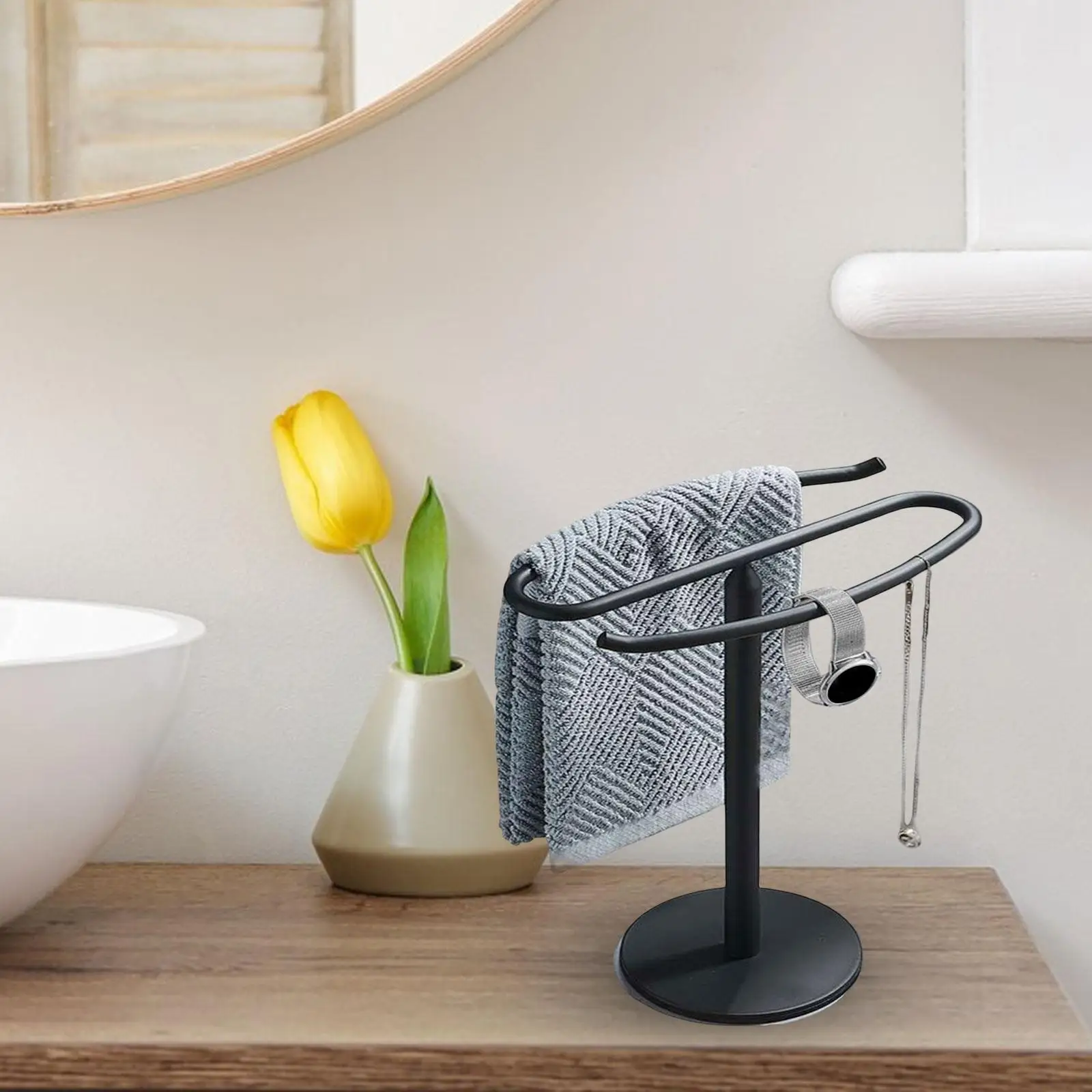 Modern Bath Towel Stand Tabletop Towel Holder Hand Towel Hanger Freestanding Bathroom Towel Rack for Kitchen Countertop