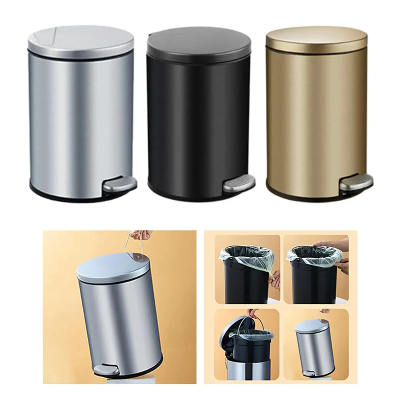 Round Foot Pedal Garbage Bin Oil Dust Bin 6L for Toilet