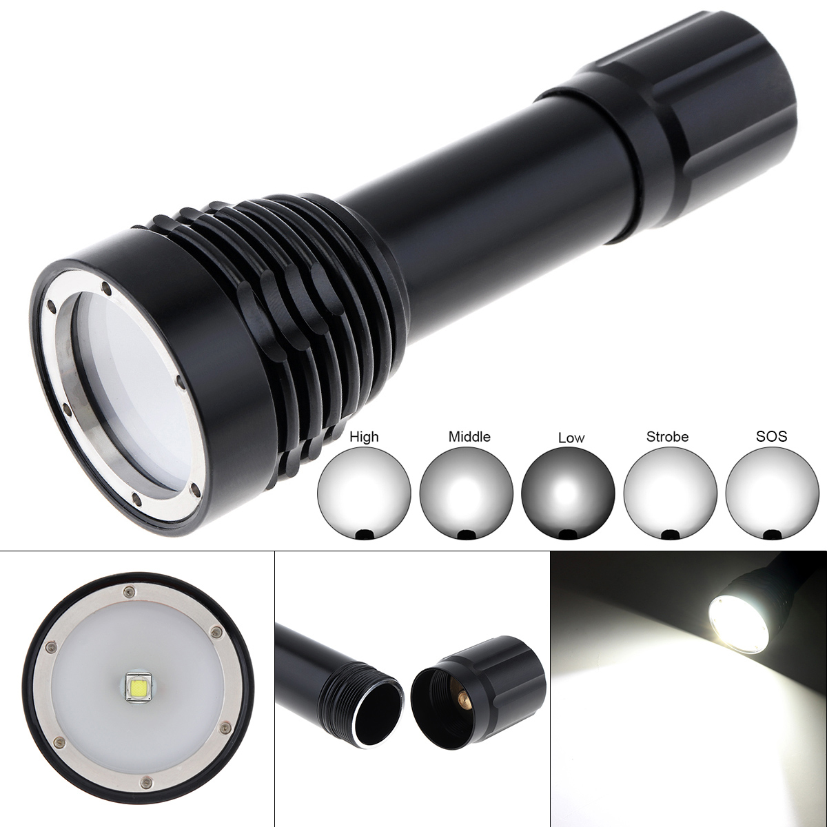 Description Picture 2 of itemL2 LED Diving Flashlight Professional Underwater 100M 5 Modes Light Torches Powerful Video Searchlight Scuba Dive Lights