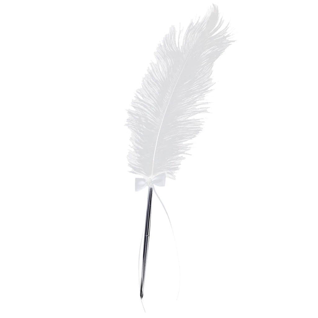 Wedding Bridal Party White Ostrich Quill Feather Guest Book Signing Pen Bowknot
