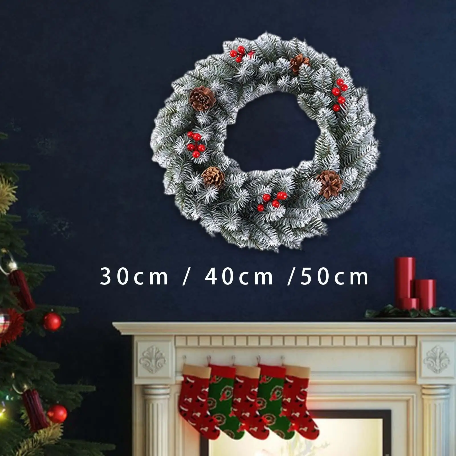 Artificial Christmas Wreath Holiday Garland for Bedroom Office Balcony