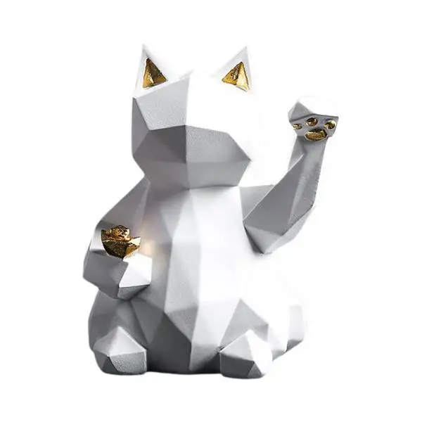 2x Resin Statuette Cat Lucky Decoration Statue Animal Sculpture