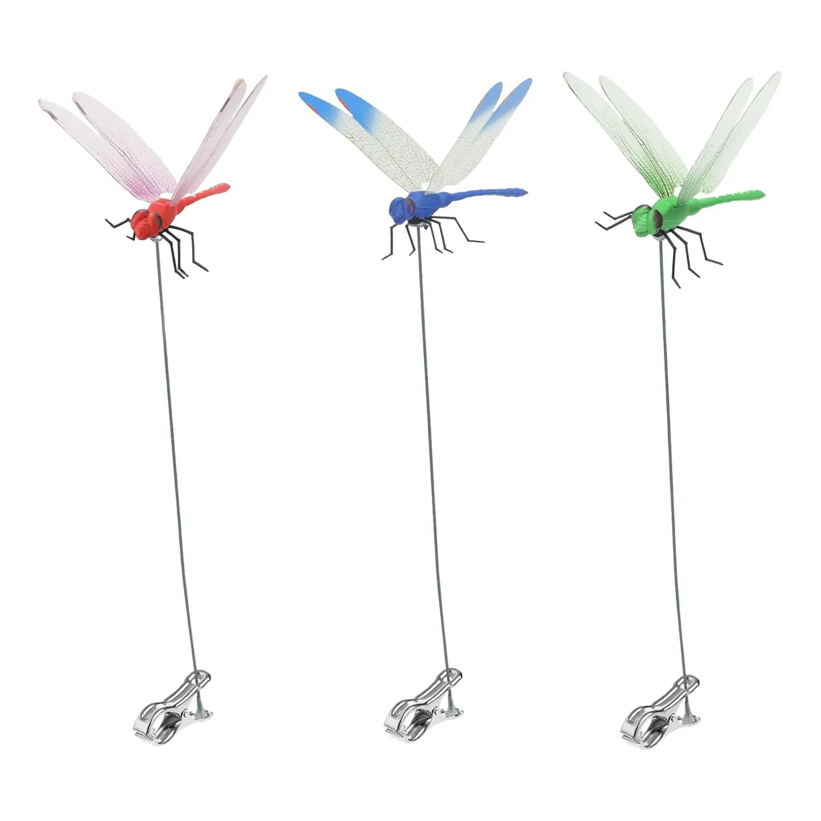 3Pcs Artificial Dragonfly Stakes Gardening Decoration Crafts Fake Dragonfly Clip for Flower Pot Outdoor Garden Indoor Planter