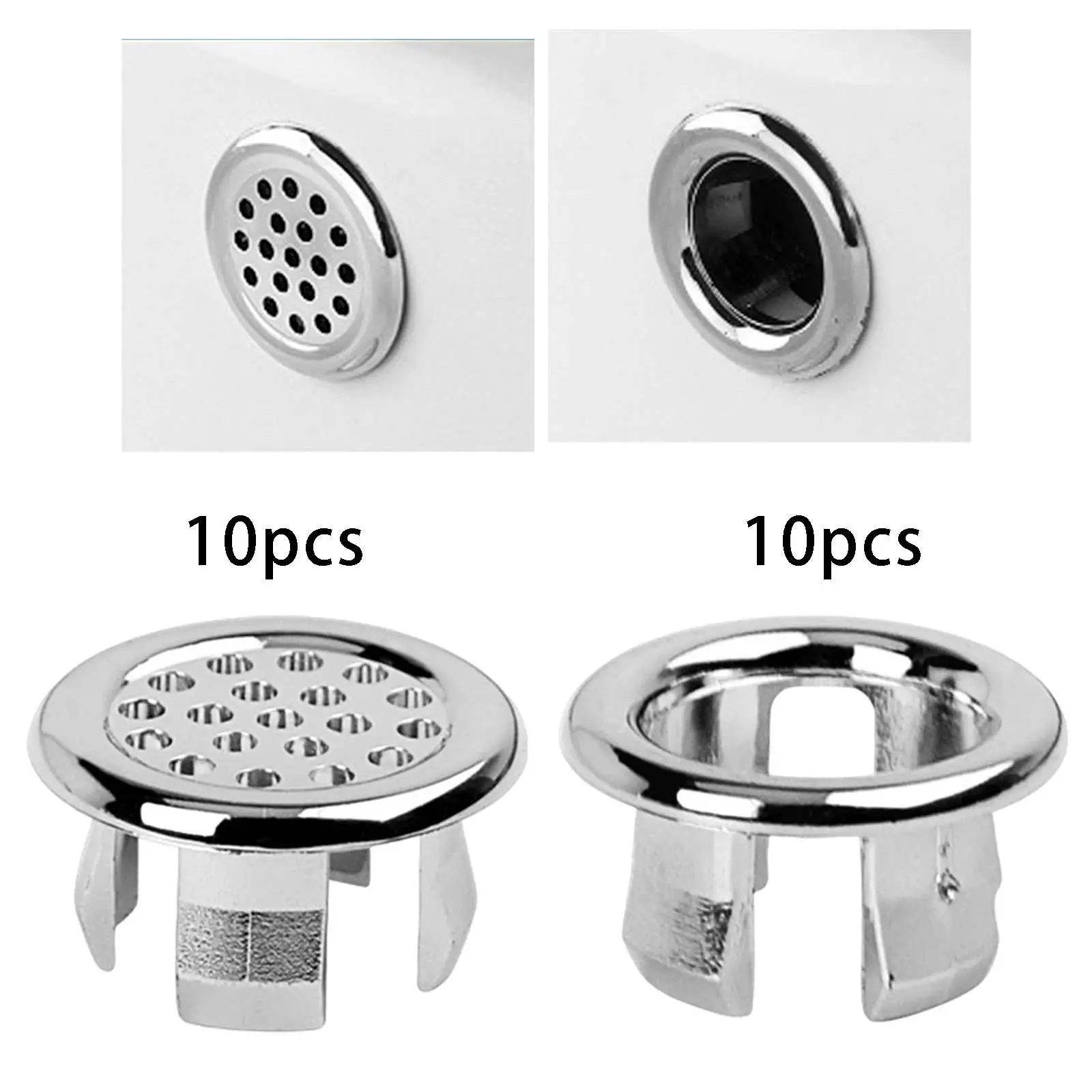 10Pcs Drain Overflow Cover Vanity Sink Overflow Cap Overflow Cover Wash Basin Overflow Ring for Kitchen Bathtub Bathroom