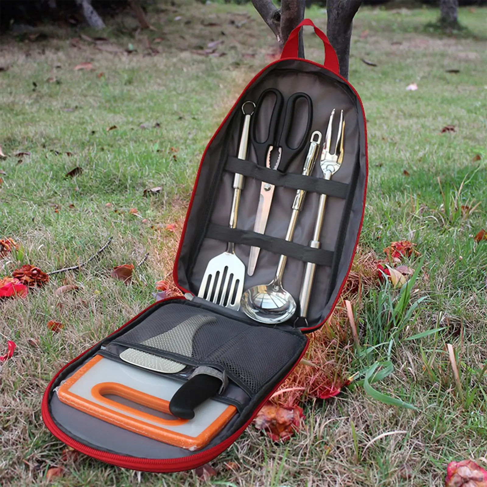 7 Pieces Camping Cooking Utensils Set with Carrying Bag Portable Gear Camp Kitchen Equipment for RV Picnic BBQ Grilling Gadgets