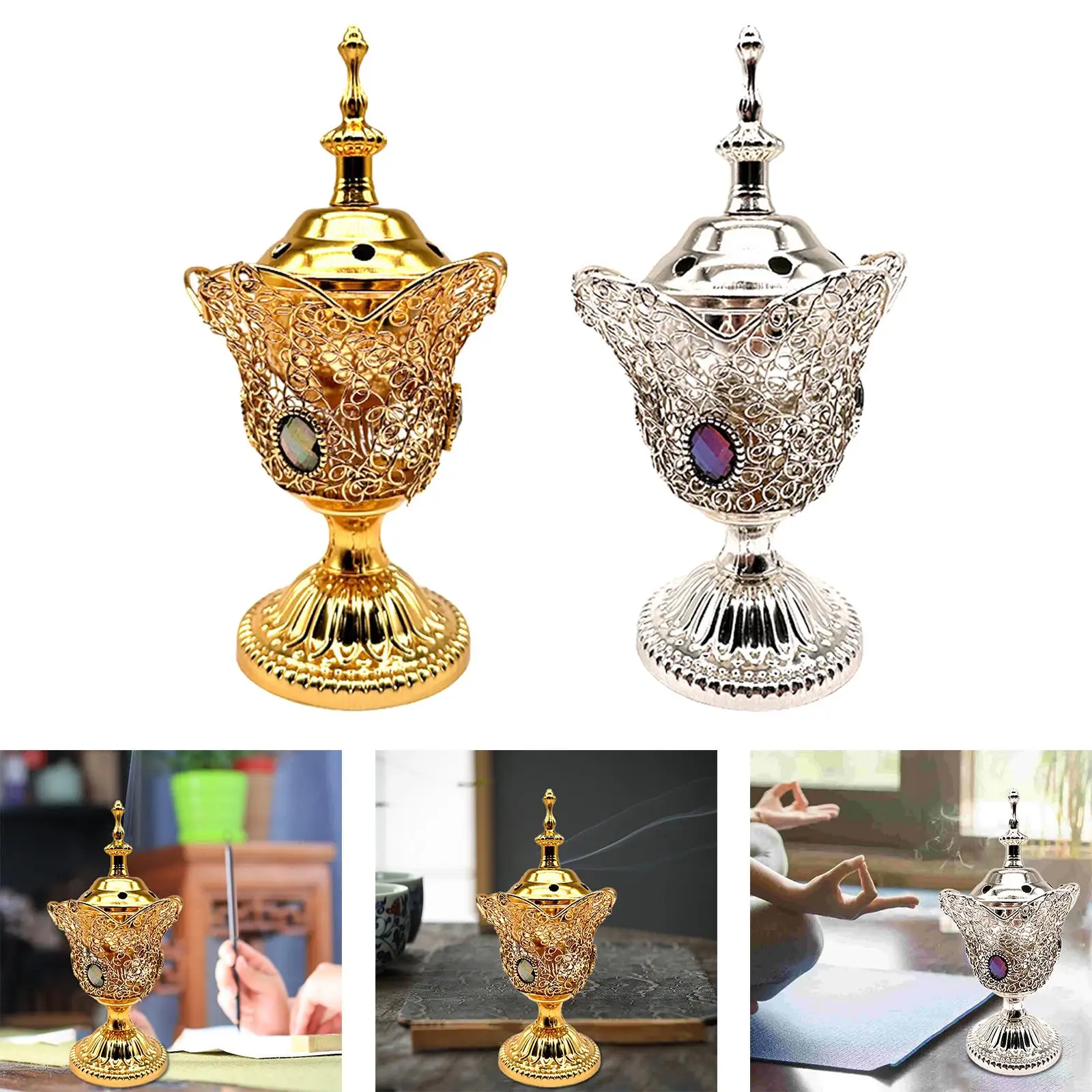 Incense Holder Censer Table Centerpiece Incense Diffuser Antique Style Desk Decoration Gift Electric Incense Burner for Home SPA