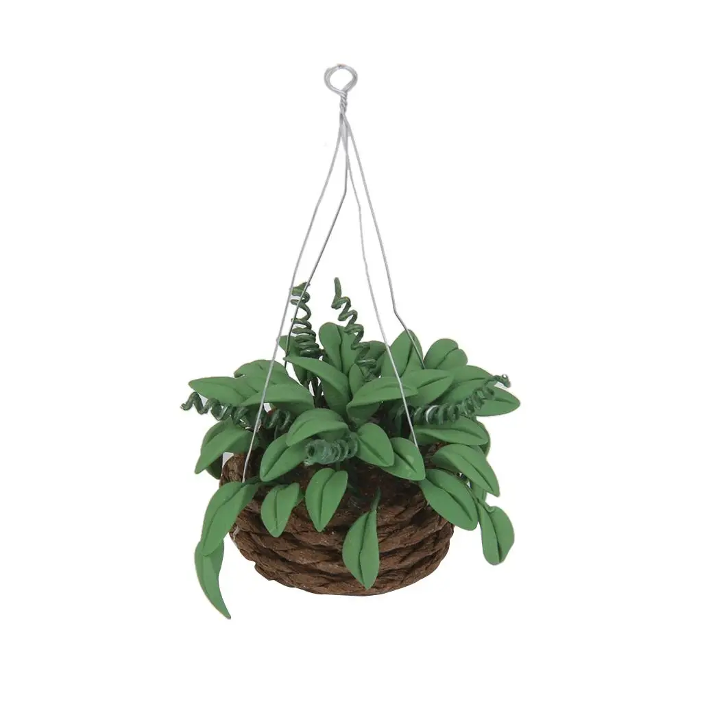 1:12 Dollhouse Miniature Hanging Plants in Basket, Any Room & Fairy Garden Accessories Decoration