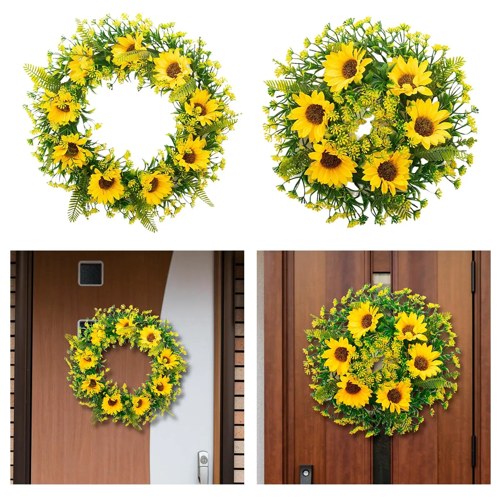 Round Artificial Sunflower Garland Front Door Wreath for Festival Holiday Photo Props